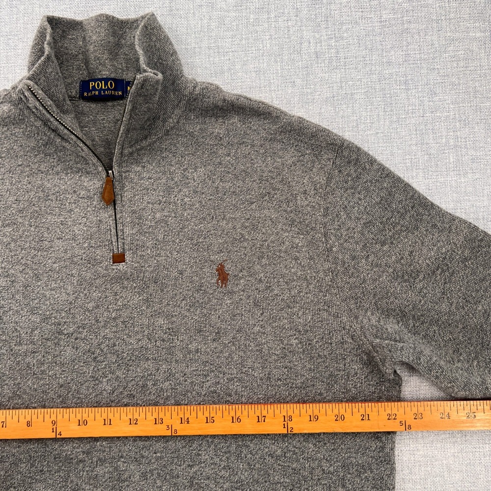 Polo Ralph Lauren Quarter Zip Sweater Men Medium Gray Pony Preppy Smart Ivy 1/4 - Picture 6 of 10